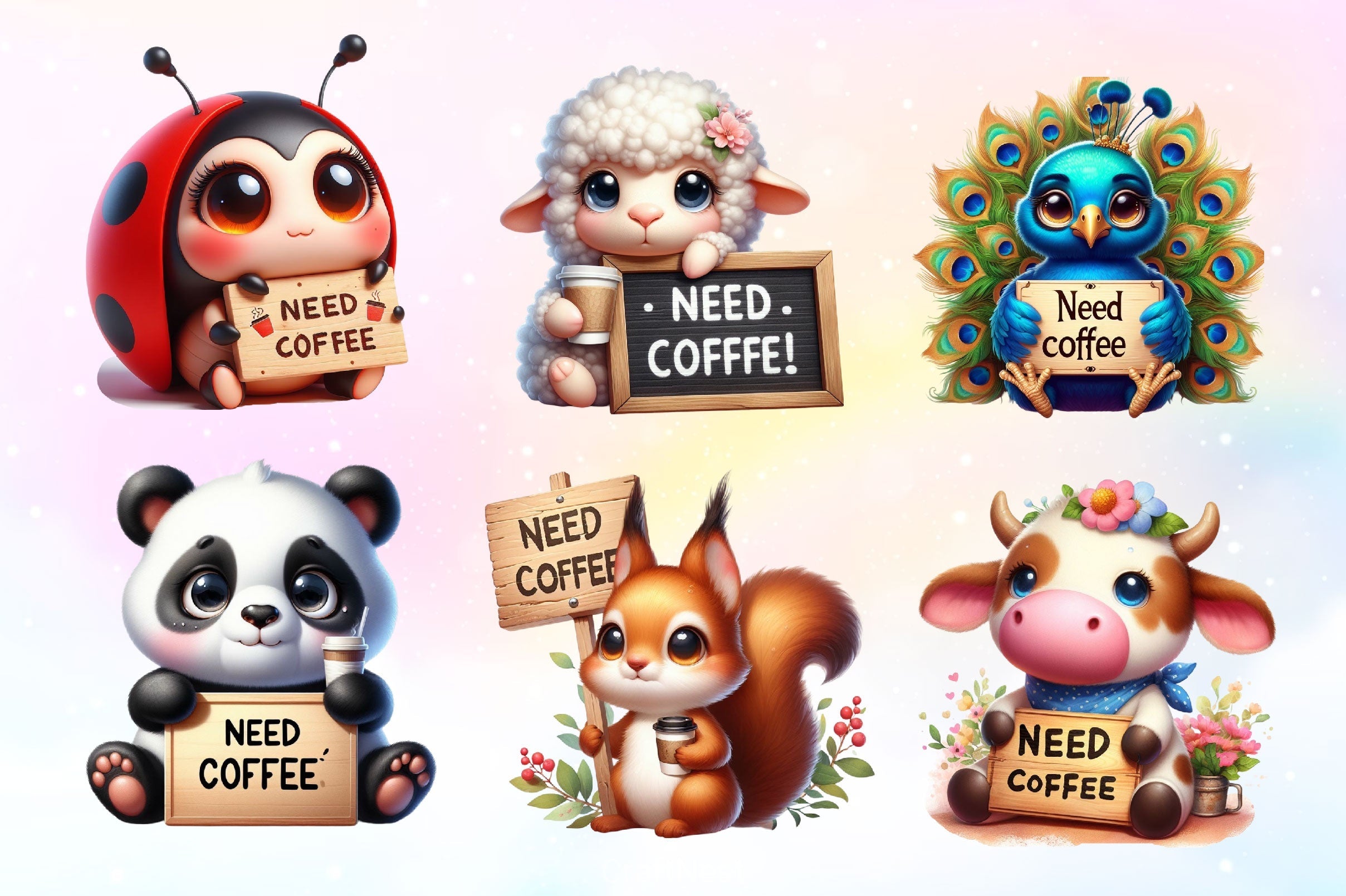 Need Coffee Animals Clipart Bundle