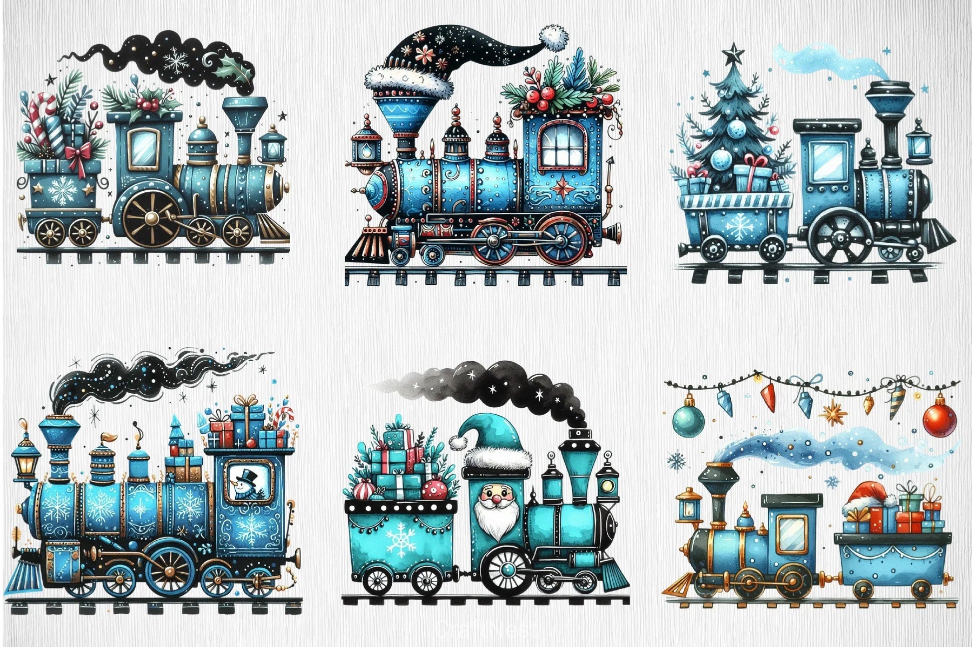 Blue Christmas Train Clipart Bundle - CraftNest - Digital Crafting and Art