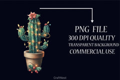 Vintage Christmas Cactus Clipart Bundle - CraftNest - Digital Crafting and Art