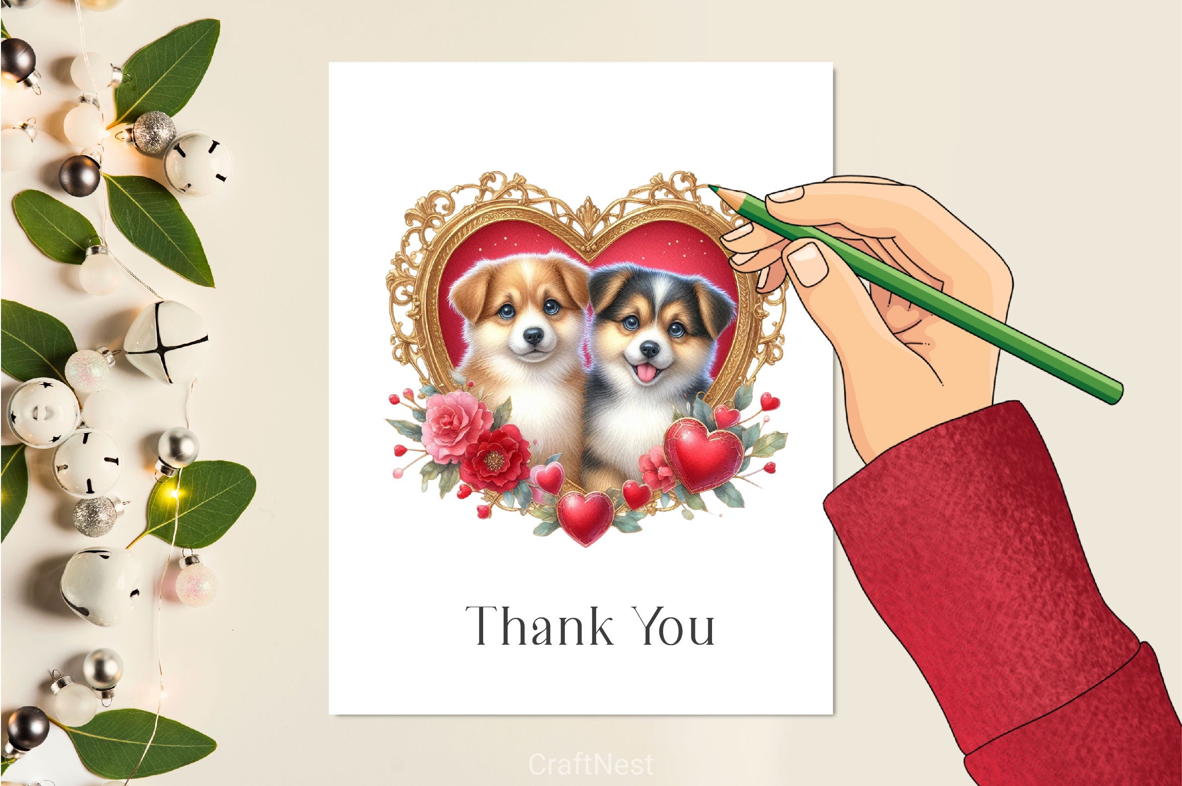 Dog Couple Heart Shape Frame Clipart Bundle