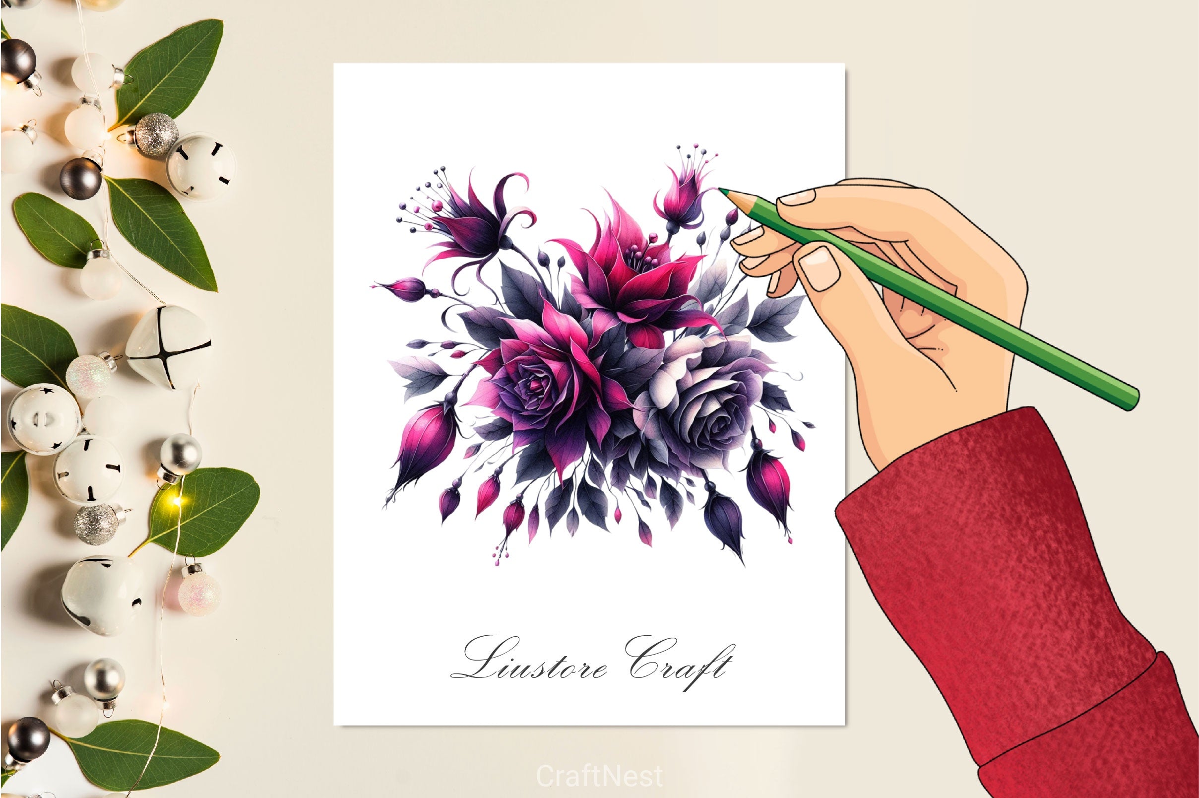 Gothic Flower Bouquet Clipart Bundle