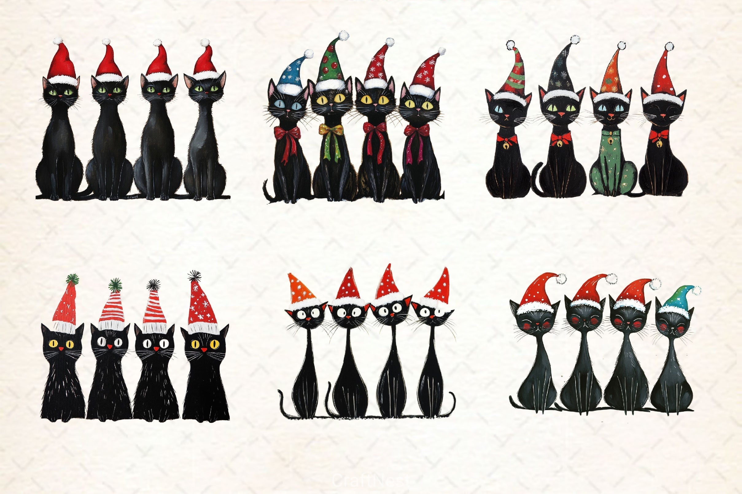 Whimsical Christmas Cat Clipart Bundle