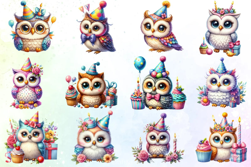 Birthday Owl Clipart Bundle - CraftNest - Digital Crafting and Art