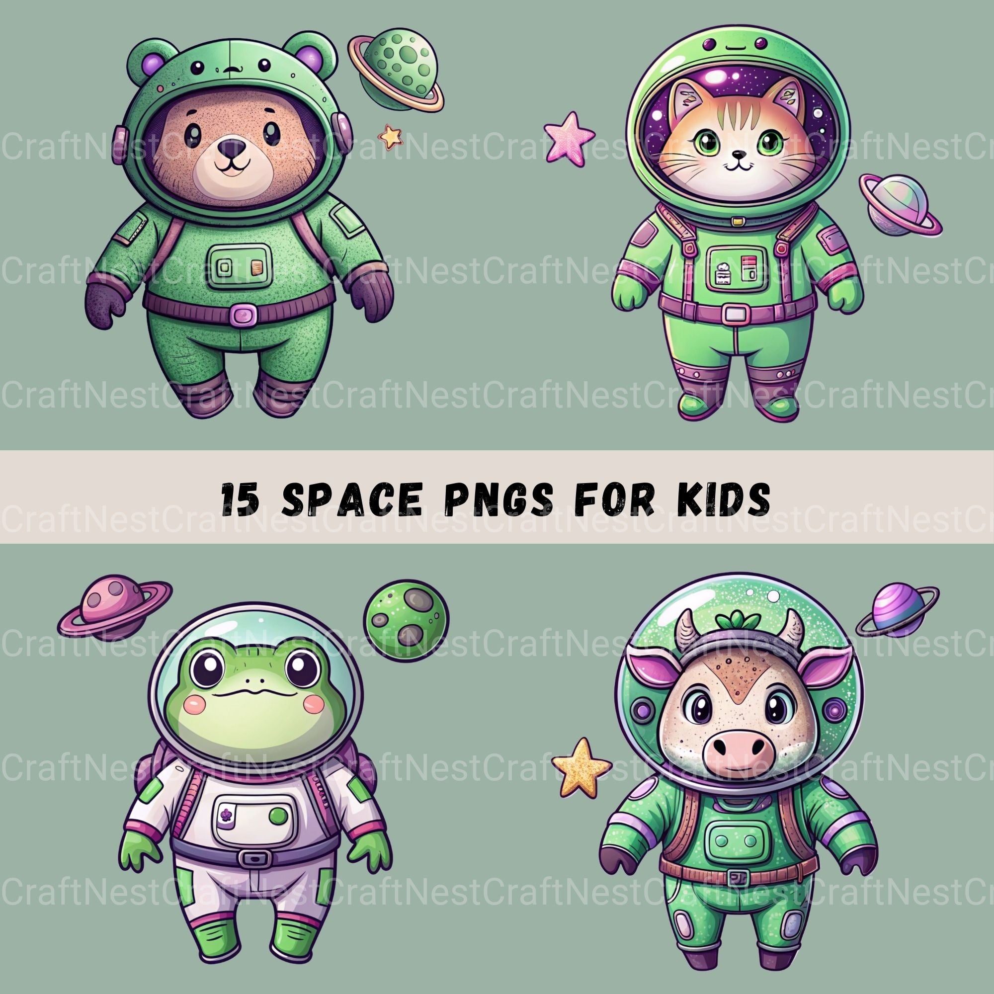 Animals In Space Clipart Bundle