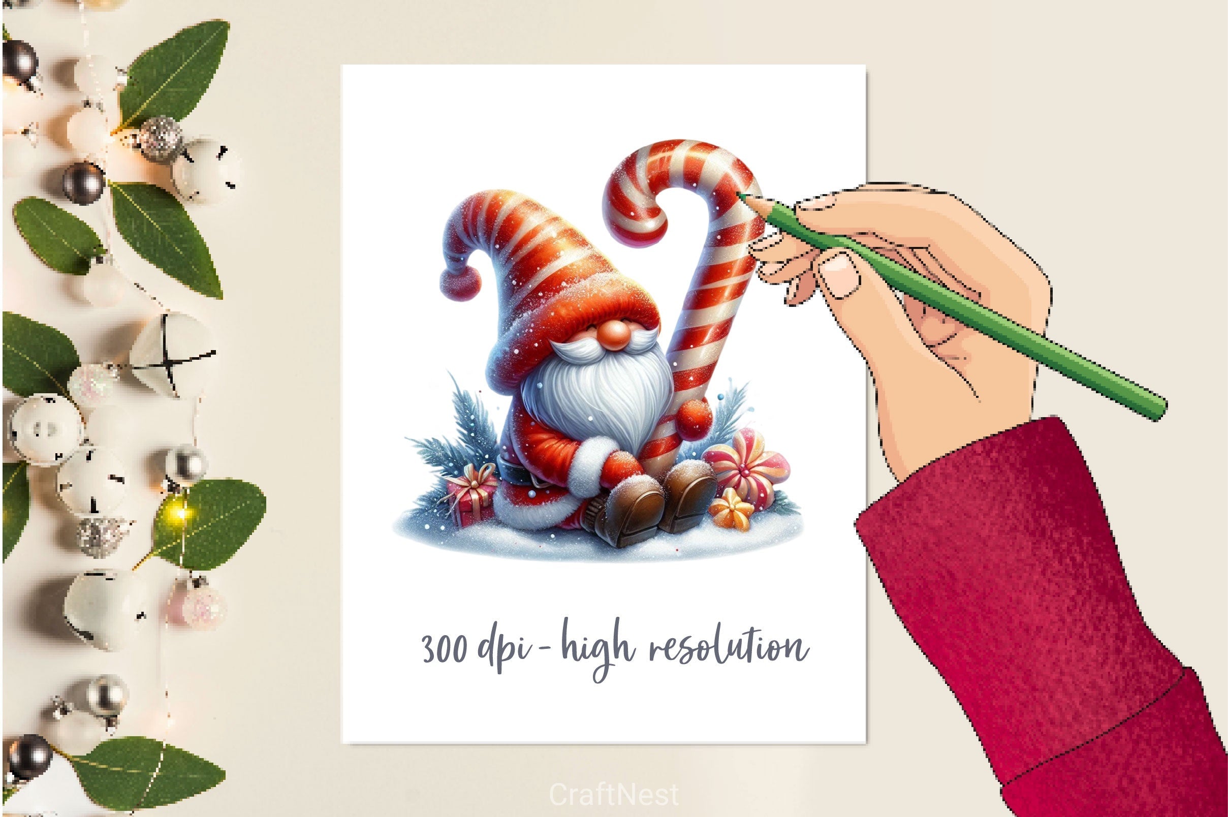 Christmas Candy Cane Icing Gnome Clipart Bundle