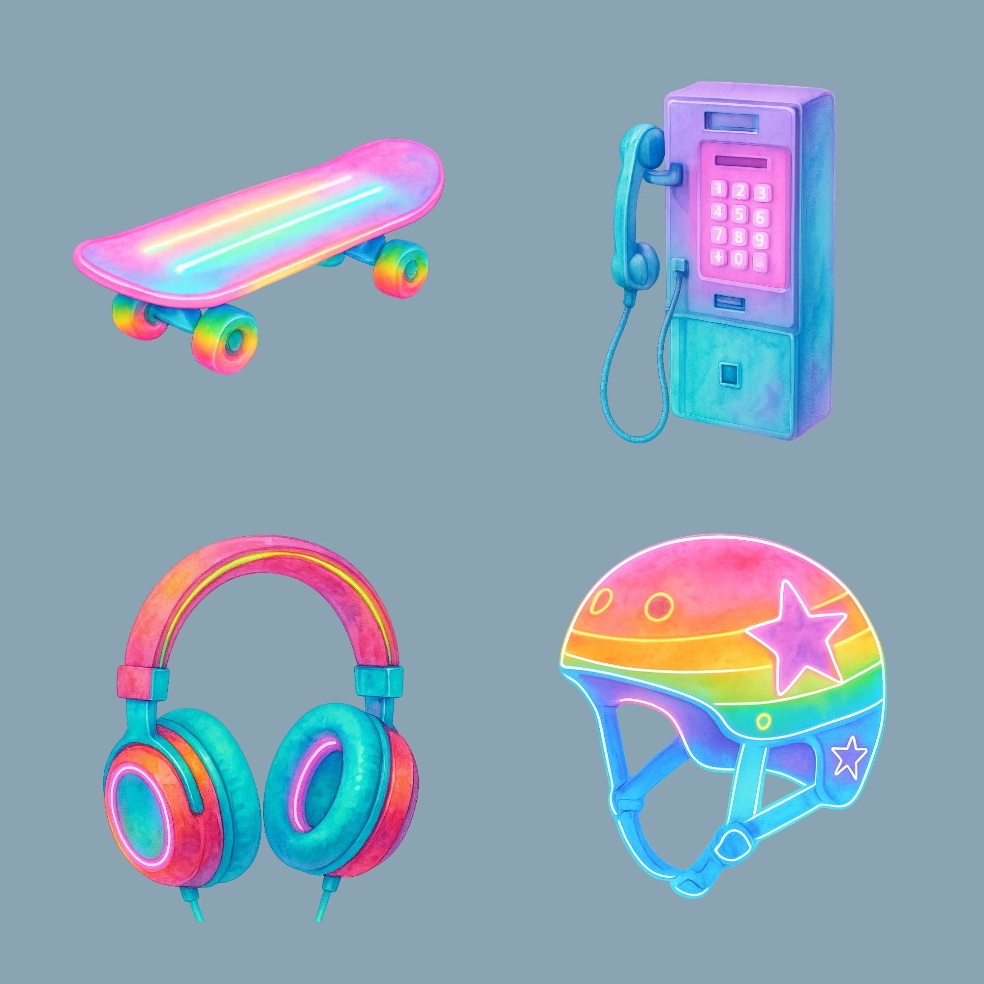 Neon Retro 1 Clipart Bundle 1