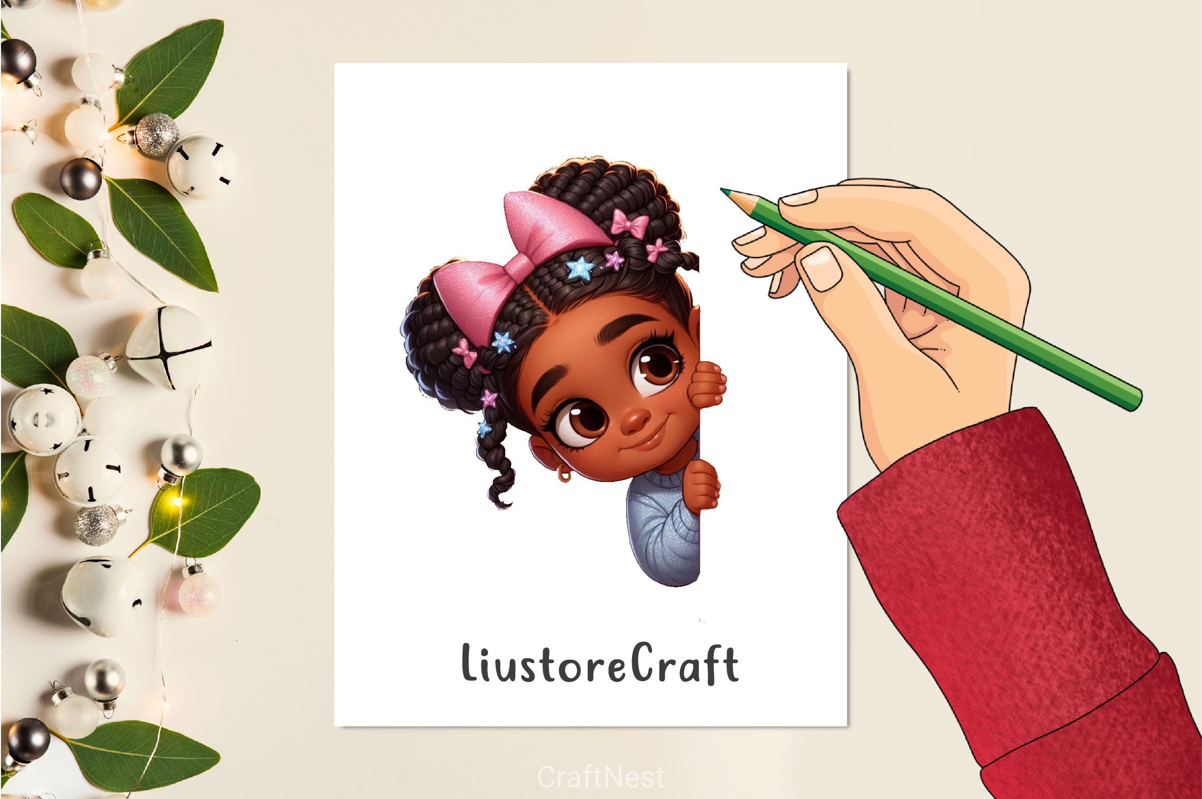 Peeking African American Little Girl Clipart Bundle 2