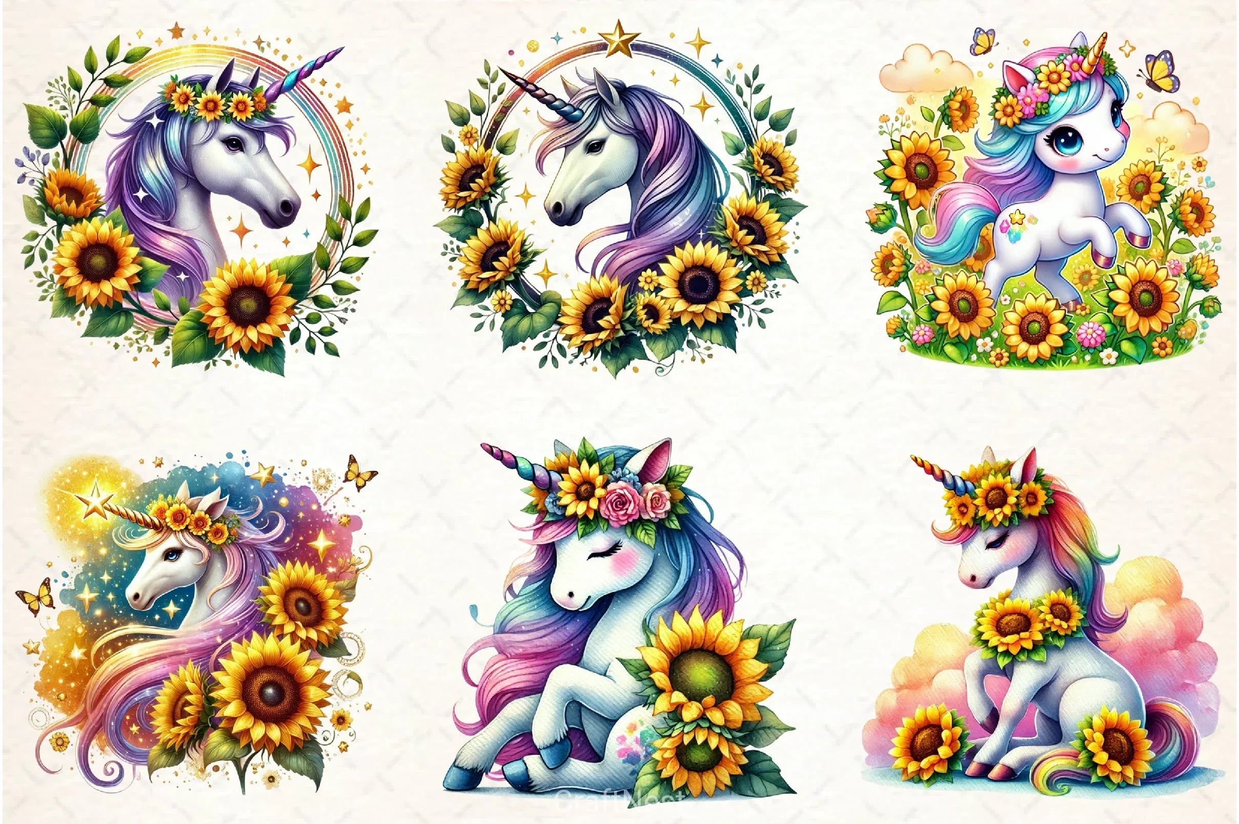 Sunflower Unicorn Clipart Bundle - CraftNest - Digital Crafting and Art