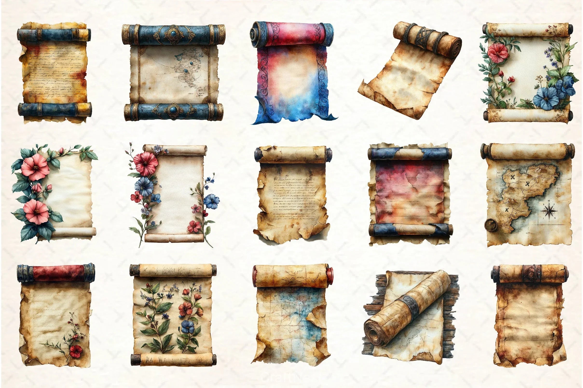 Vintage Medieval Scroll Clipart Bundle - CraftNest - Digital Crafting and Art