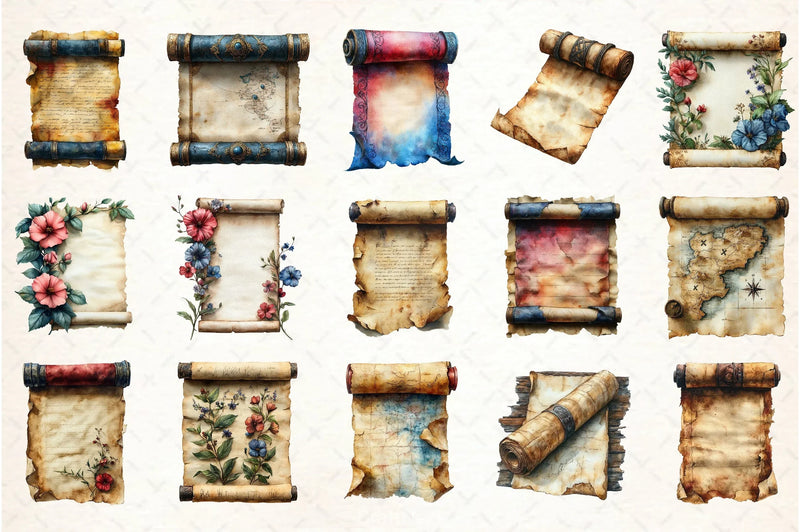 Vintage Medieval Scroll Clipart Bundle - CraftNest - Digital Crafting and Art