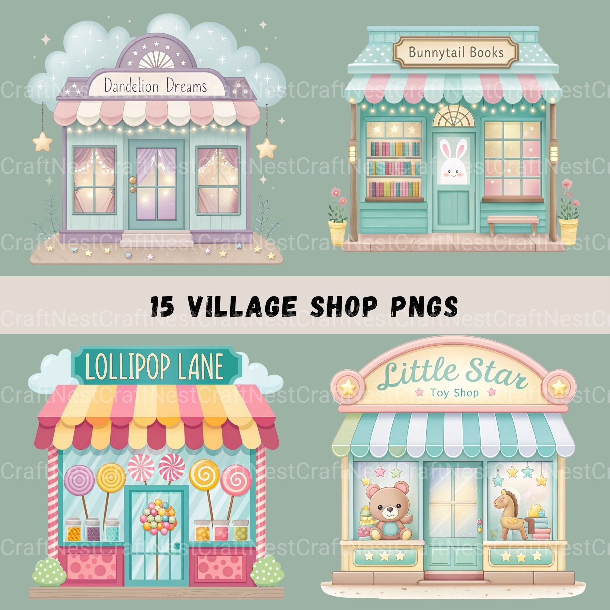 Village Shops Whimsical Clipart Bundle