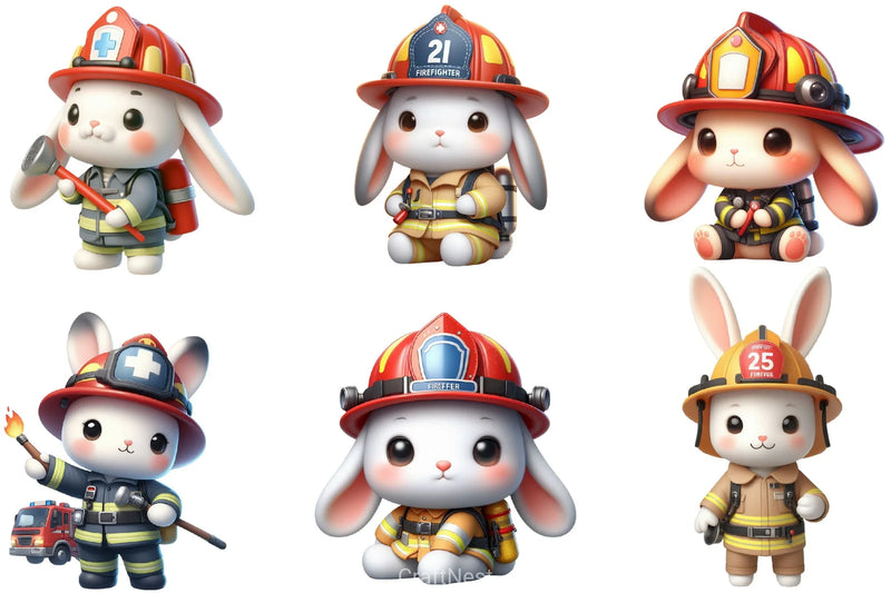 Bunny Firefighter Clipart Bundle - CraftNest - Digital Crafting and Art