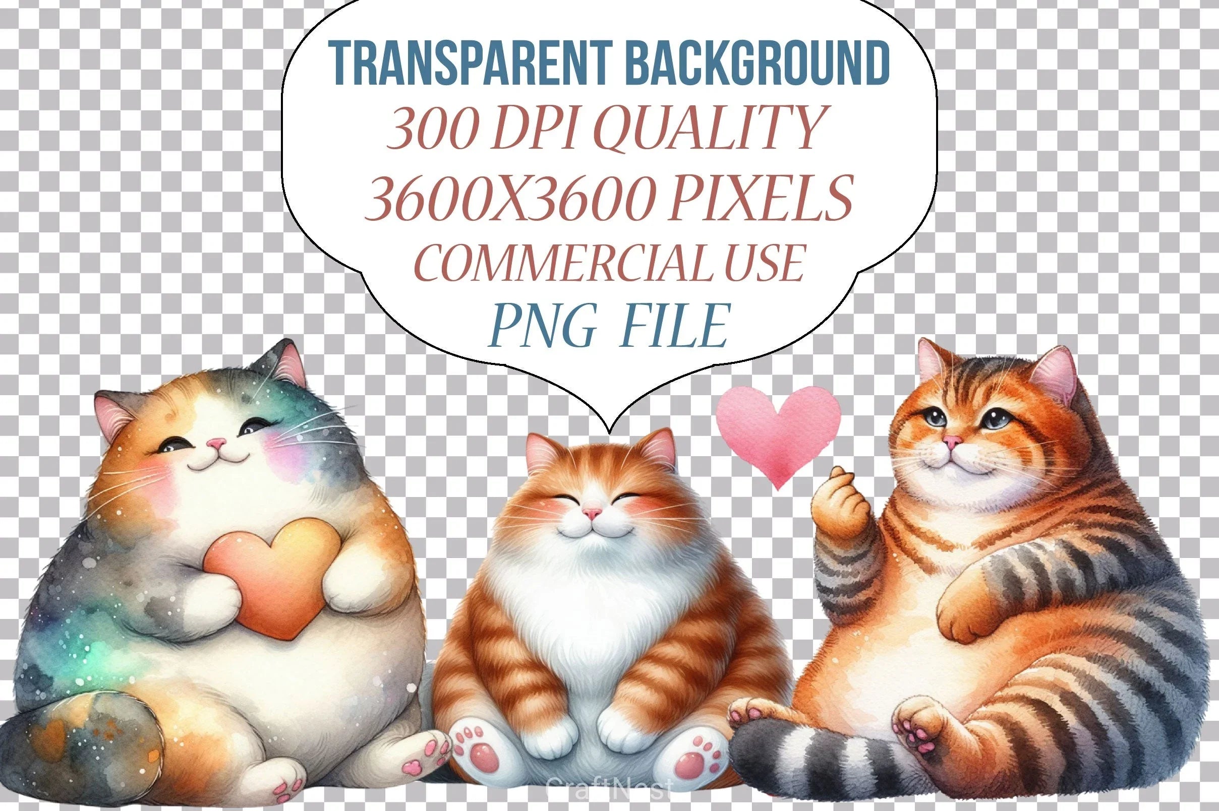 Valentine's Fat Cat Clipart Bundle - CraftNest - Digital Crafting and Art