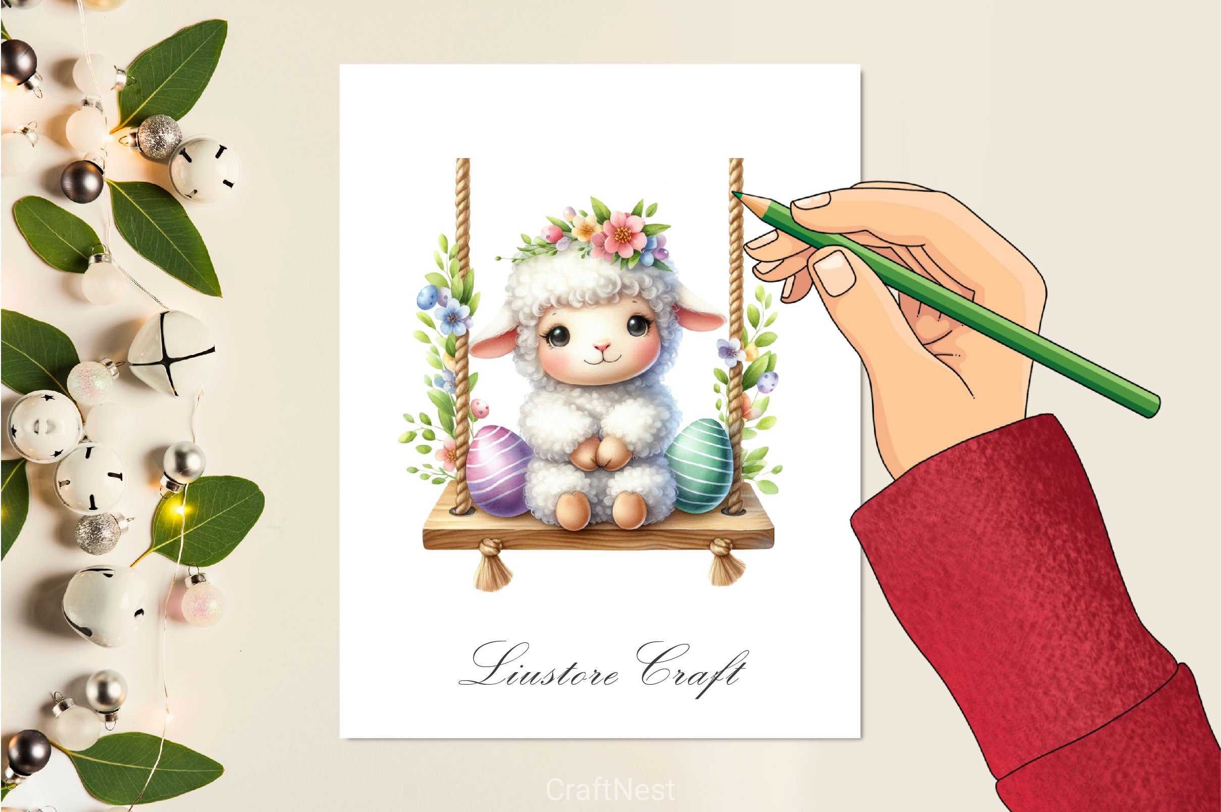 Cute Easter Animals On Swing Clipart Bundle
