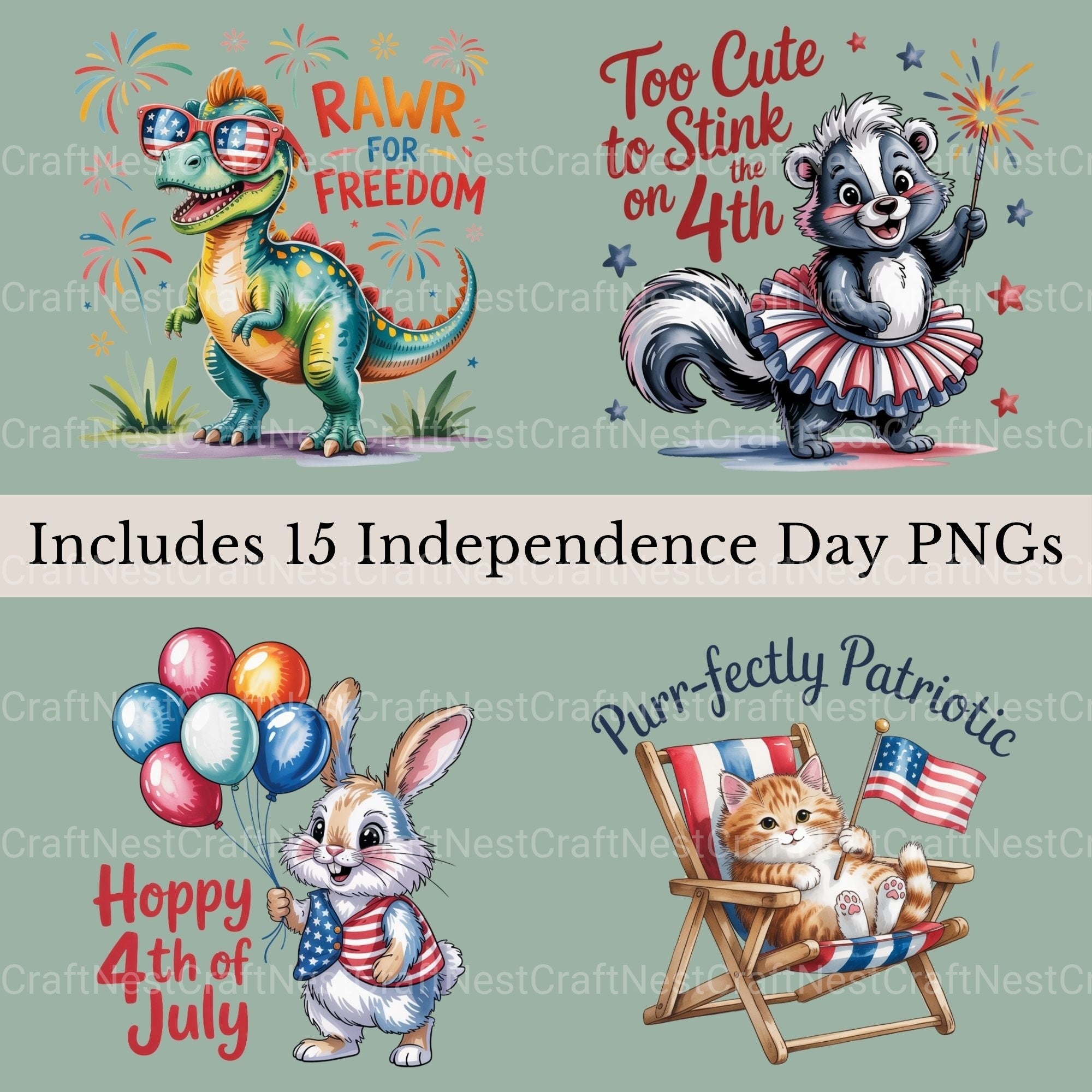 4Th Of July Animals 2 Clipart Bundle