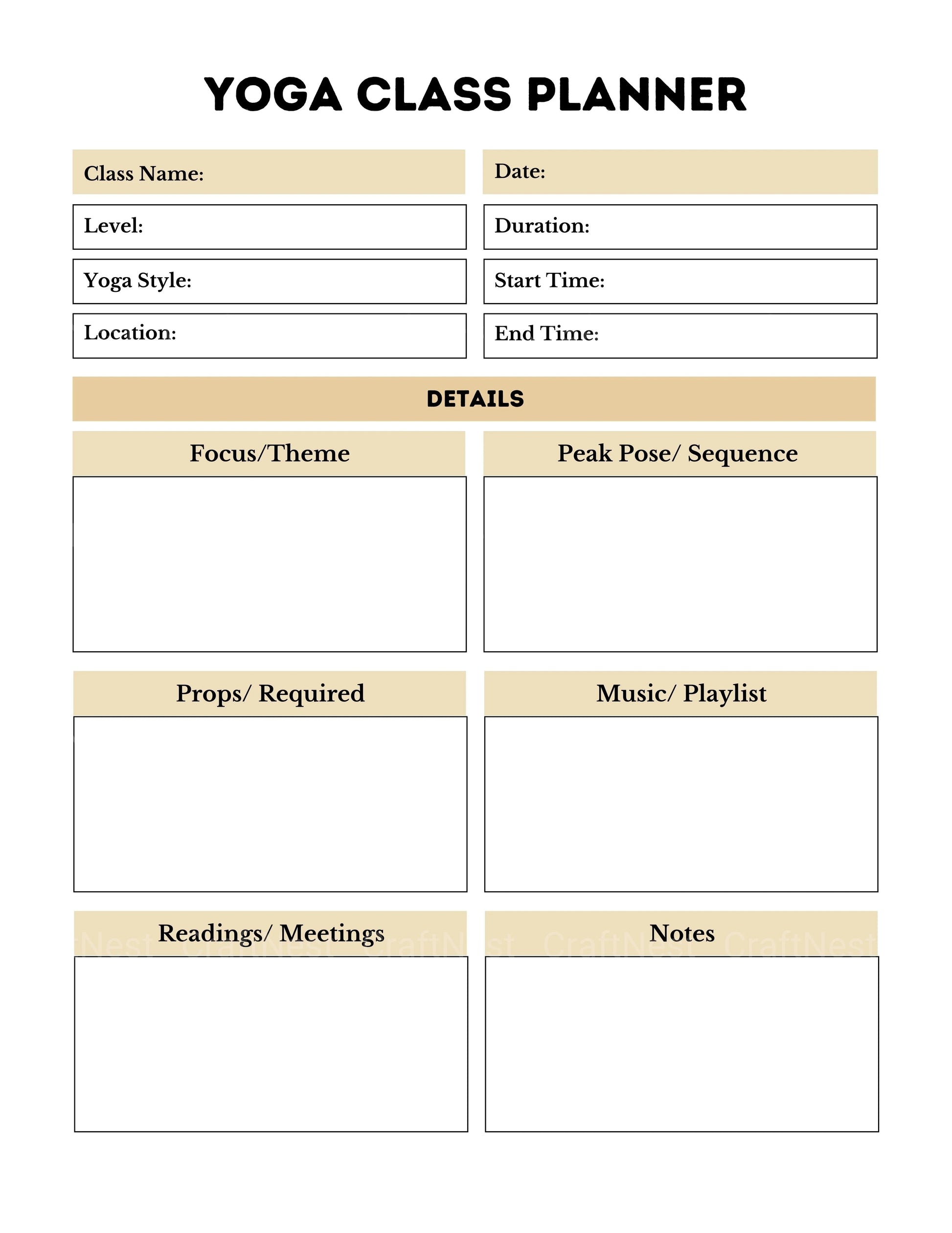 Yoga Class Planner - CraftNest - Digital Crafting and Art