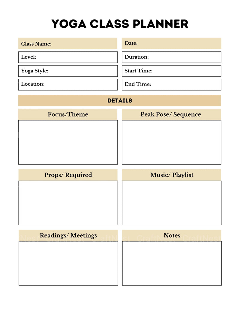 Yoga Class Planner - CraftNest - Digital Crafting and Art