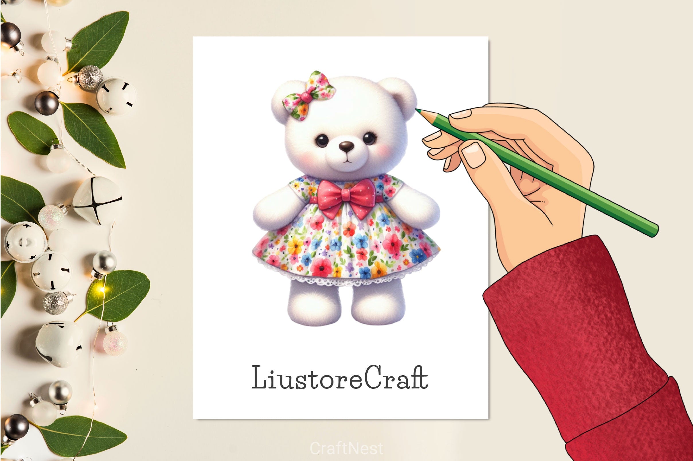 Cute White Teddy Bear Clipart Bundle
