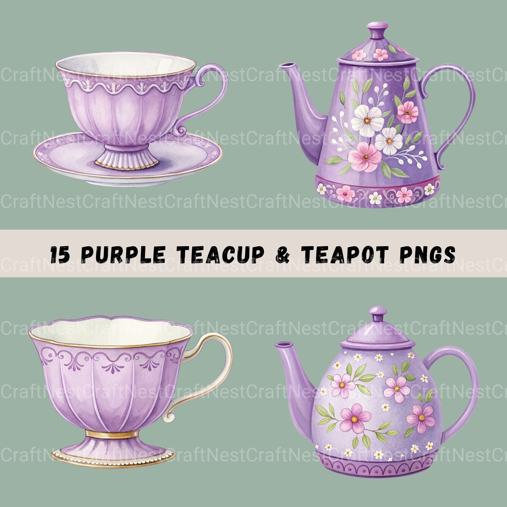 Tea Purple Clipart Bundle