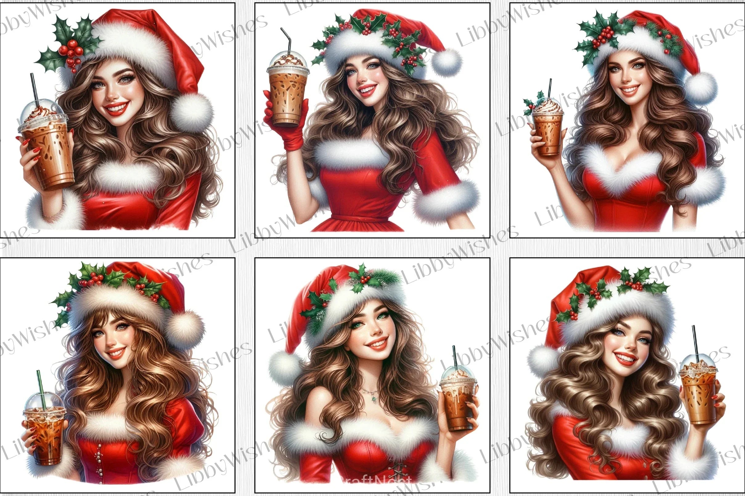 Christmas Coffee Girl Clipart Bundle - CraftNest - Digital Crafting and Art