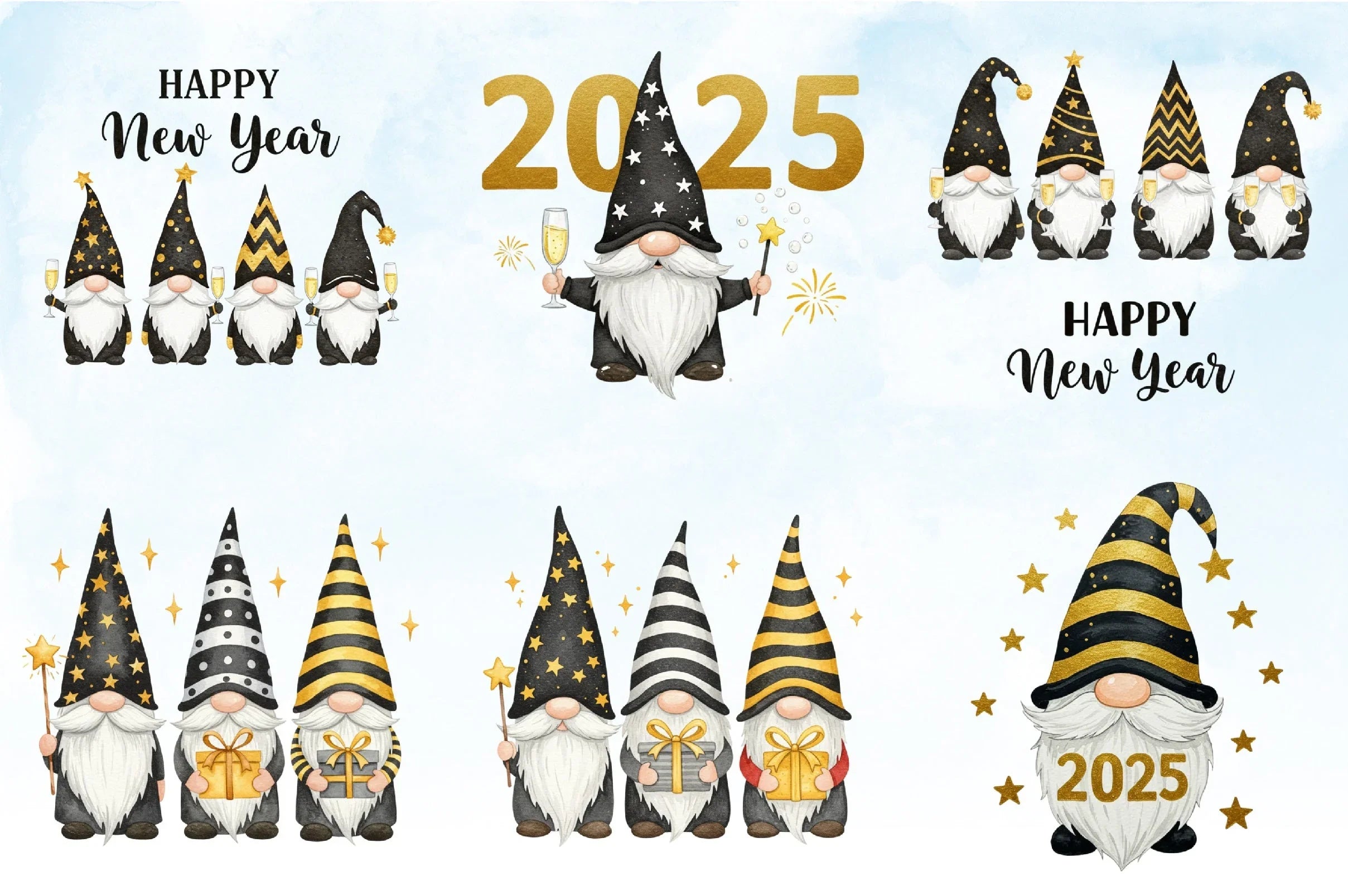 New Year Gnomes 2025 Clipart Bundle 4 - CraftNest - Digital Crafting and Art