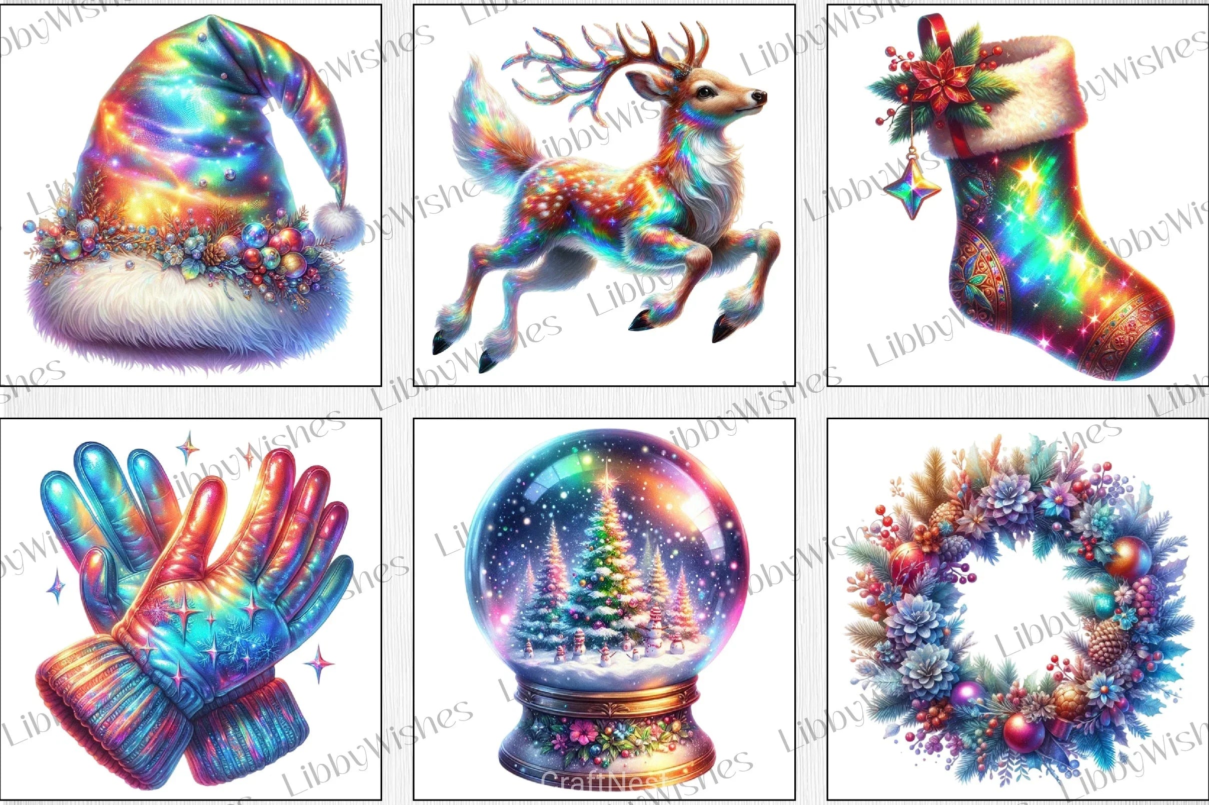 Holographic Christmas Clipart Bundle - CraftNest - Digital Crafting and Art
