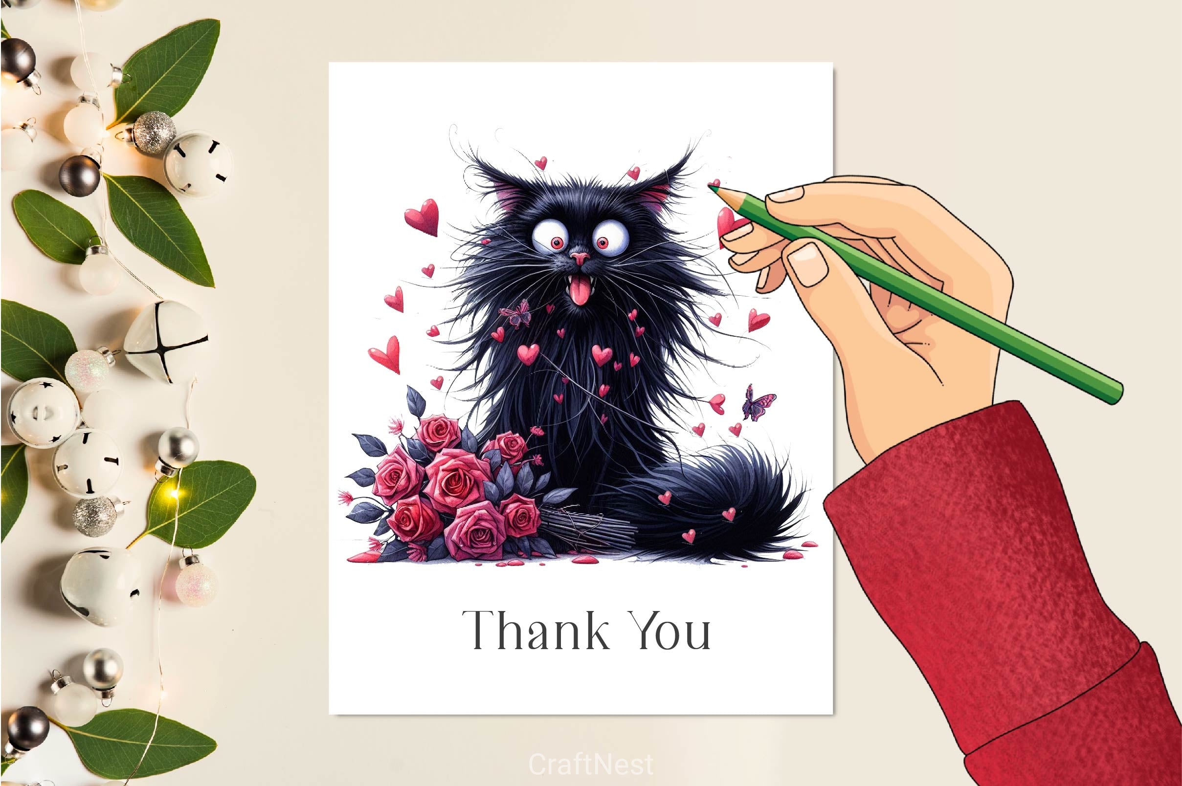 Valentine's Crazy Black Cat Clipart Bundle