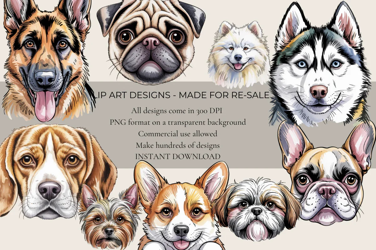 Dog Portraits Clipart - CraftNest - Digital Crafting and Art