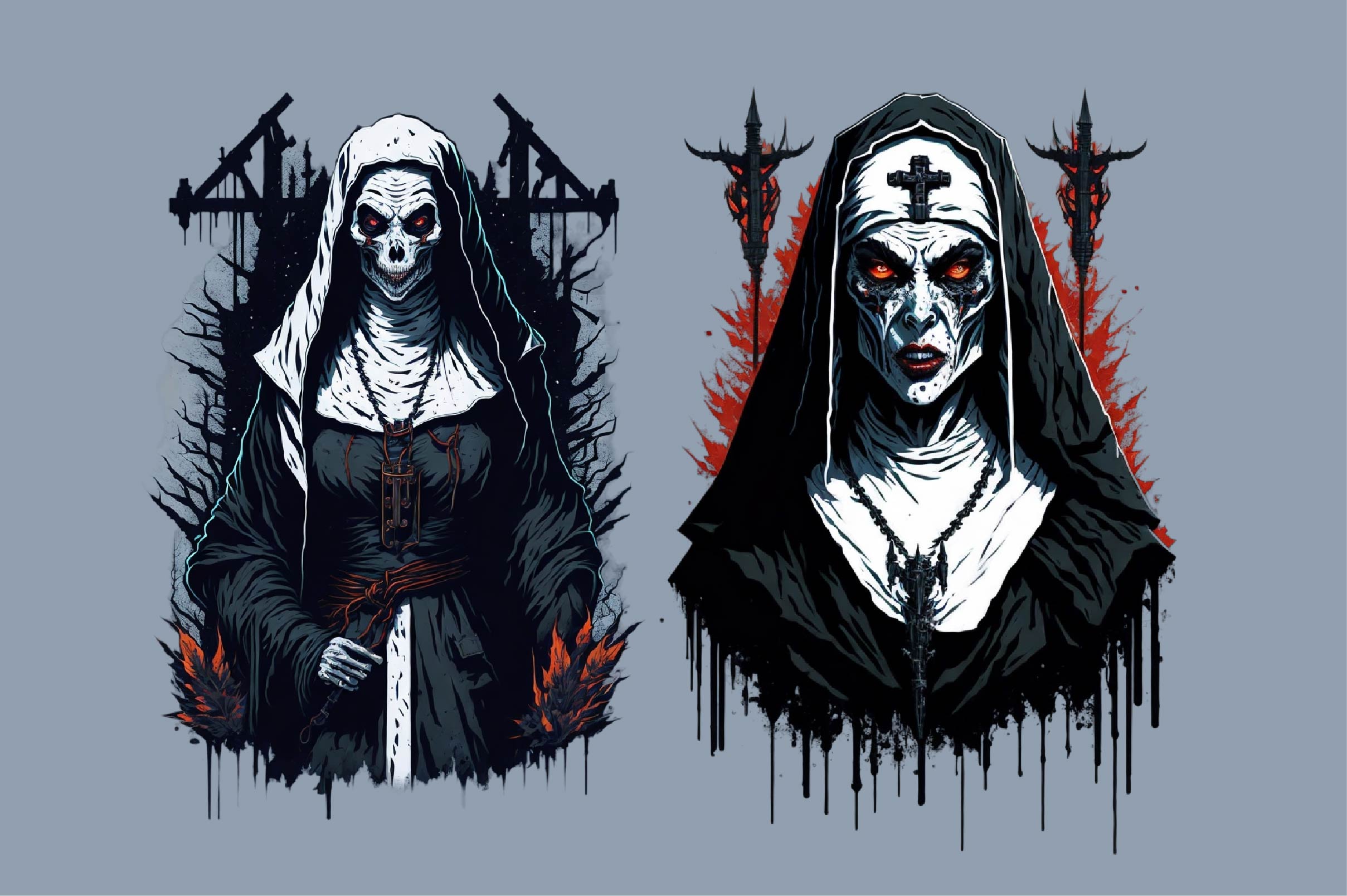 Scary Nun Halloween Clipart Bundle