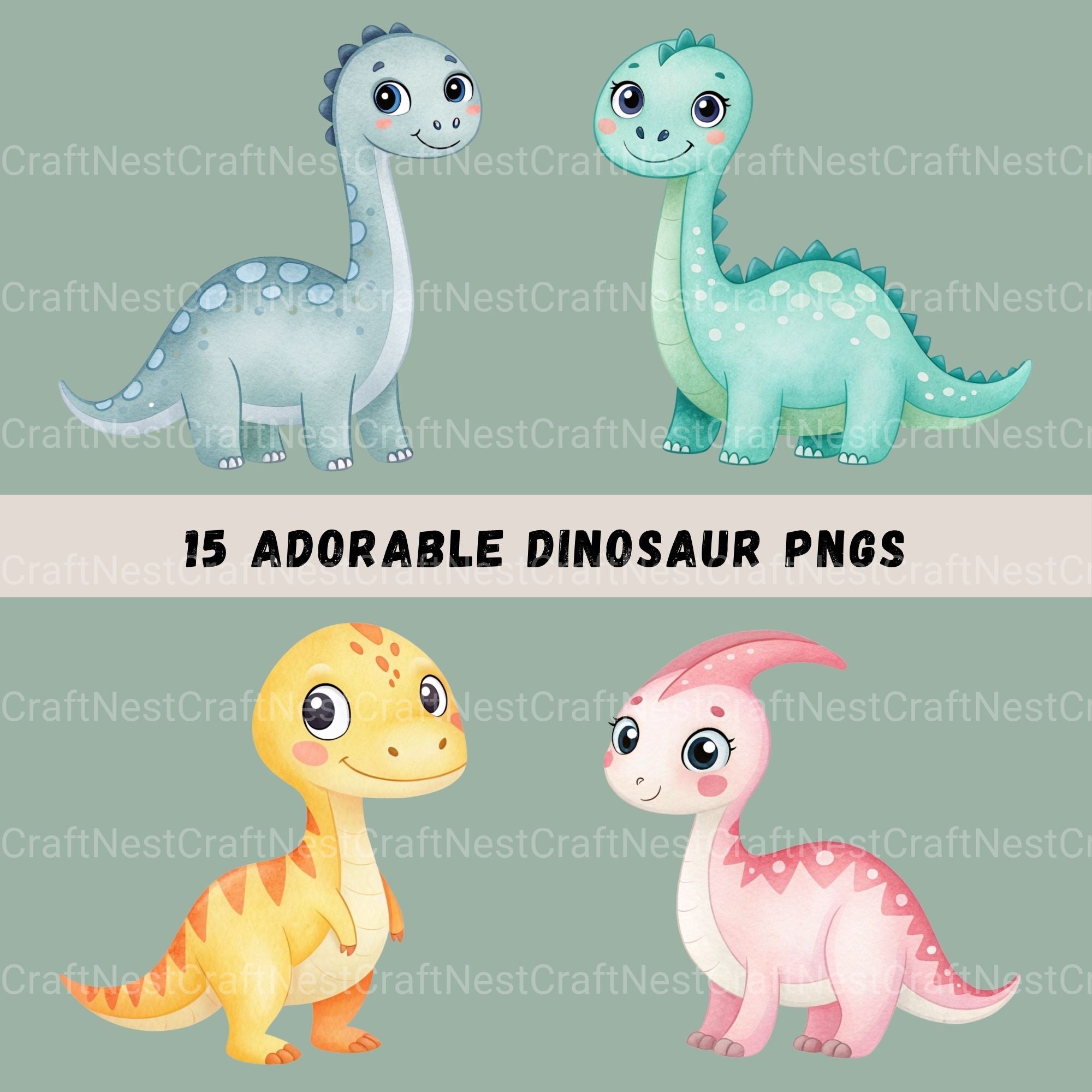 Cute Dinosaurs Clipart Bundle