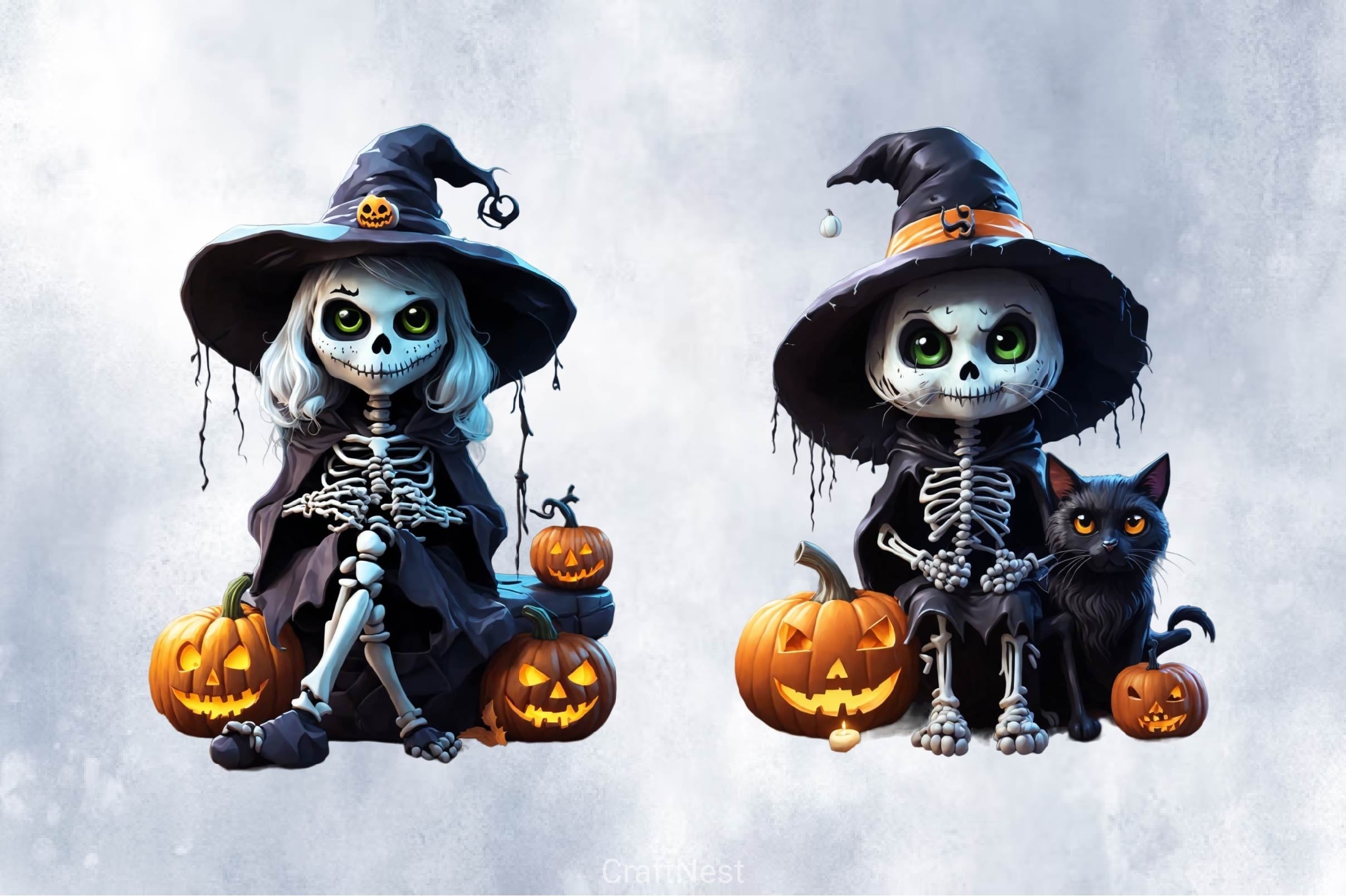 Cute Skeleton Halloween Clipart Bundle