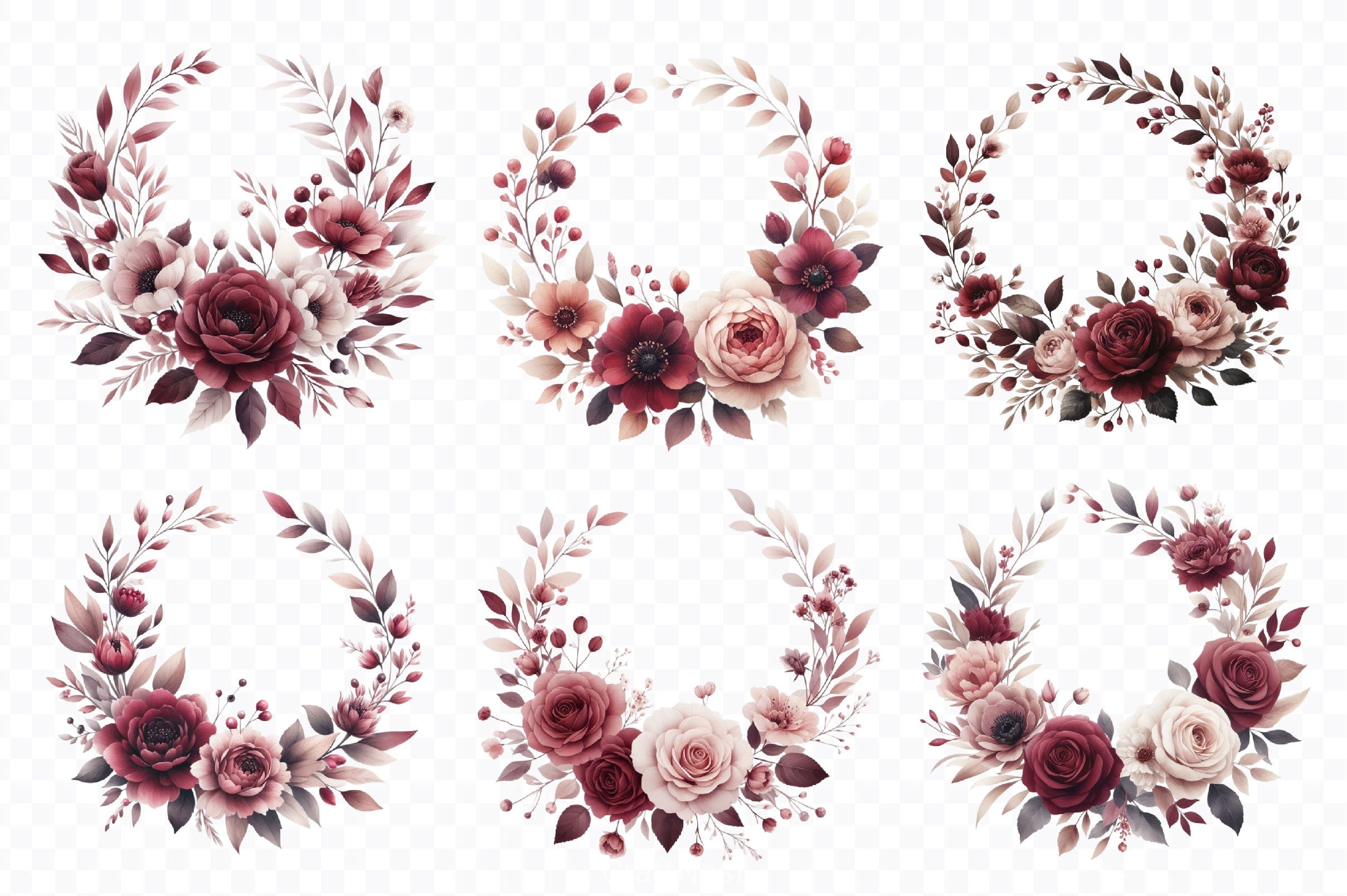 Burgundy Blush Floral Clipart Bundle