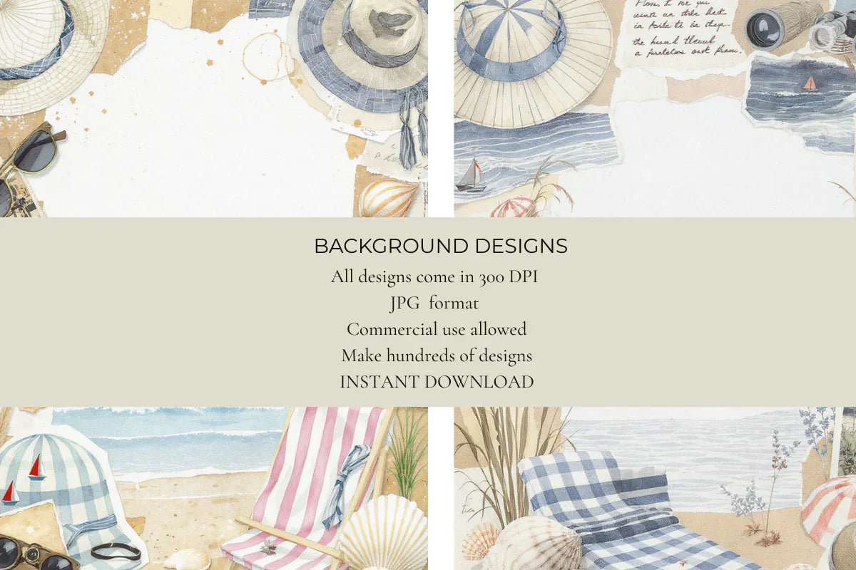 Vintage Seaside Junk Journal Papers - CraftNest - Digital Crafting and Art