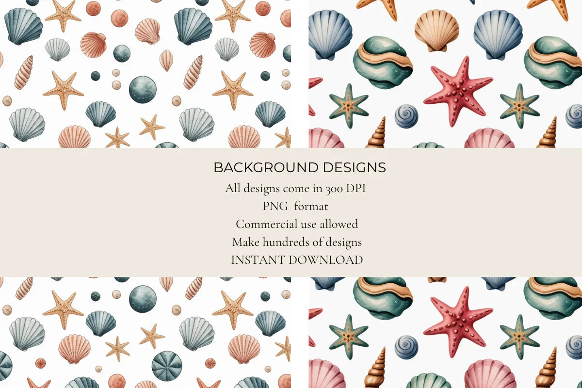 Seashells & Starfish Seamless Papers - CraftNest - Digital Crafting and Art