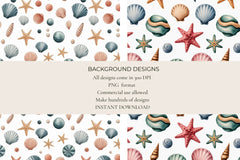 Seashells & Starfish Seamless Papers - CraftNest - Digital Crafting and Art