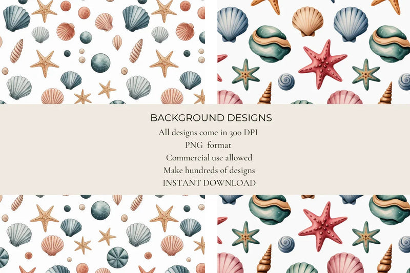 Seashells & Starfish Seamless Papers - CraftNest - Digital Crafting and Art