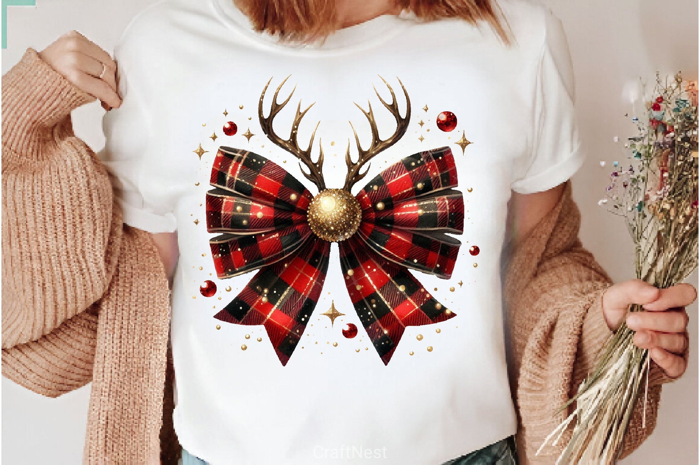 Christmas Reindeer Bow Coquette Bow Clipart Bundle