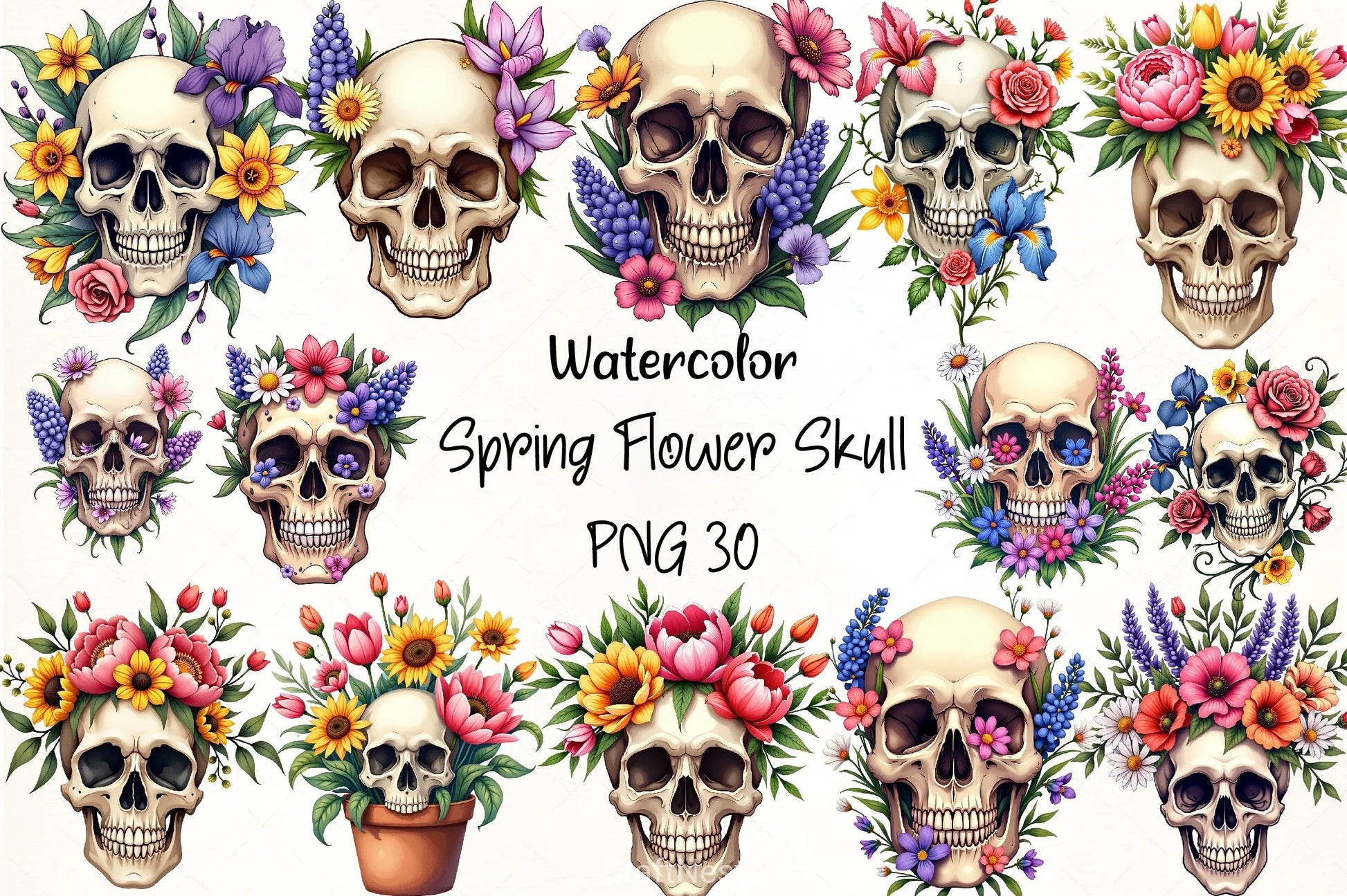 Spring Flower Skull Clipart Bundle - CraftNest - Digital Crafting and Art