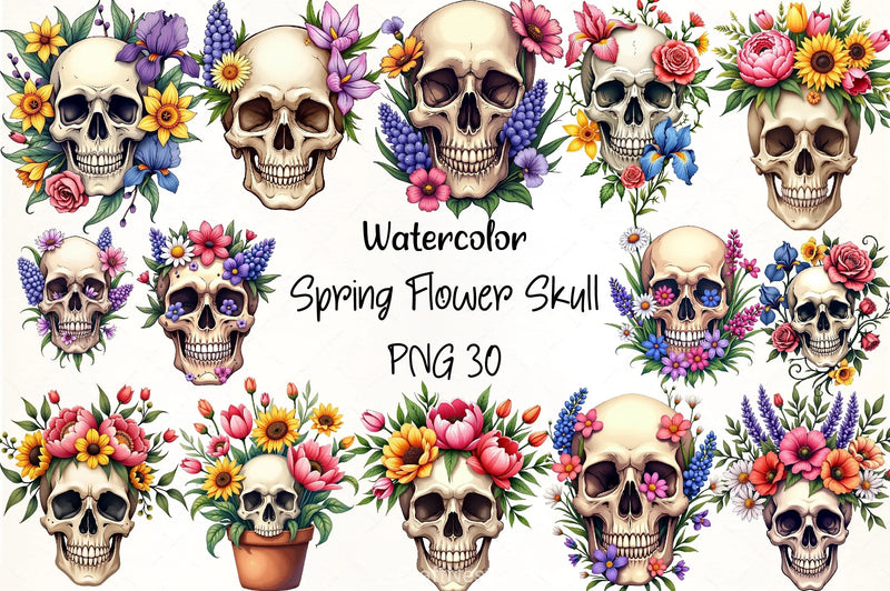 Spring Flower Skull Clipart Bundle - CraftNest - Digital Crafting and Art