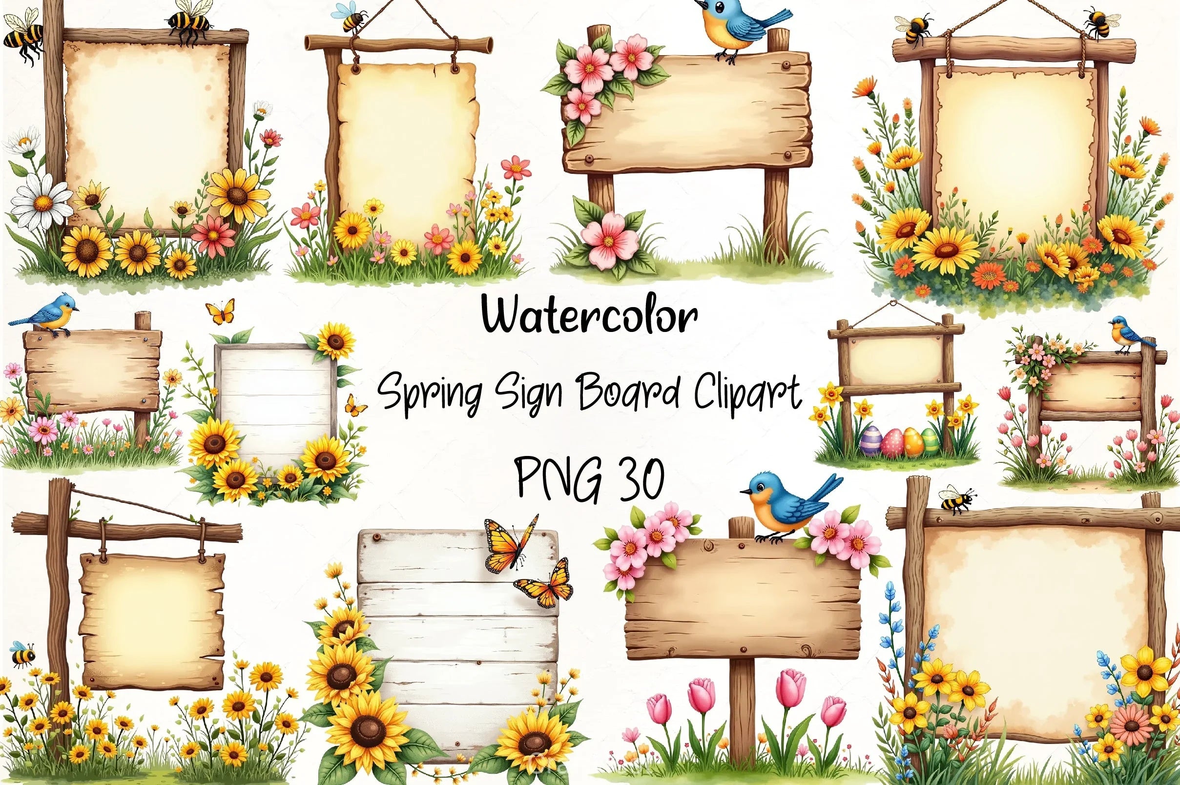 Spring Sign Board Clipart Bundle 2 - CraftNest - Digital Crafting and Art