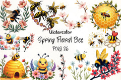 Spring Floral Bee Clipart Bundle - CraftNest - Digital Crafting and Art