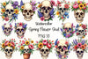 Spring Flower Skull Clipart Bundle