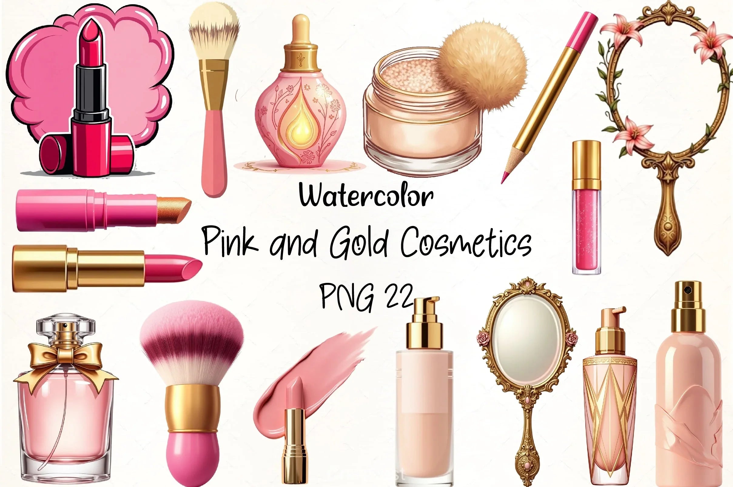 Pink & Gold Cosmetics Clipart Bundle - CraftNest - Digital Crafting and Art