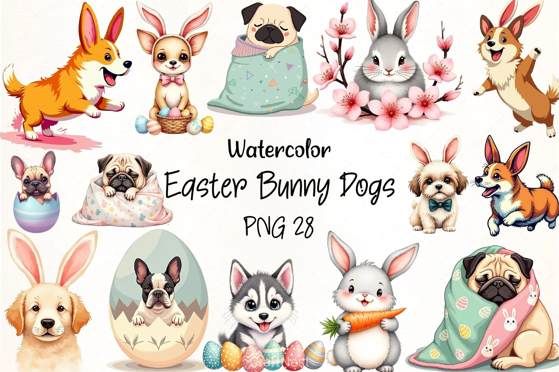 Easter Bunny Dogs Clipart Bundle - CraftNest - Digital Crafting and Art