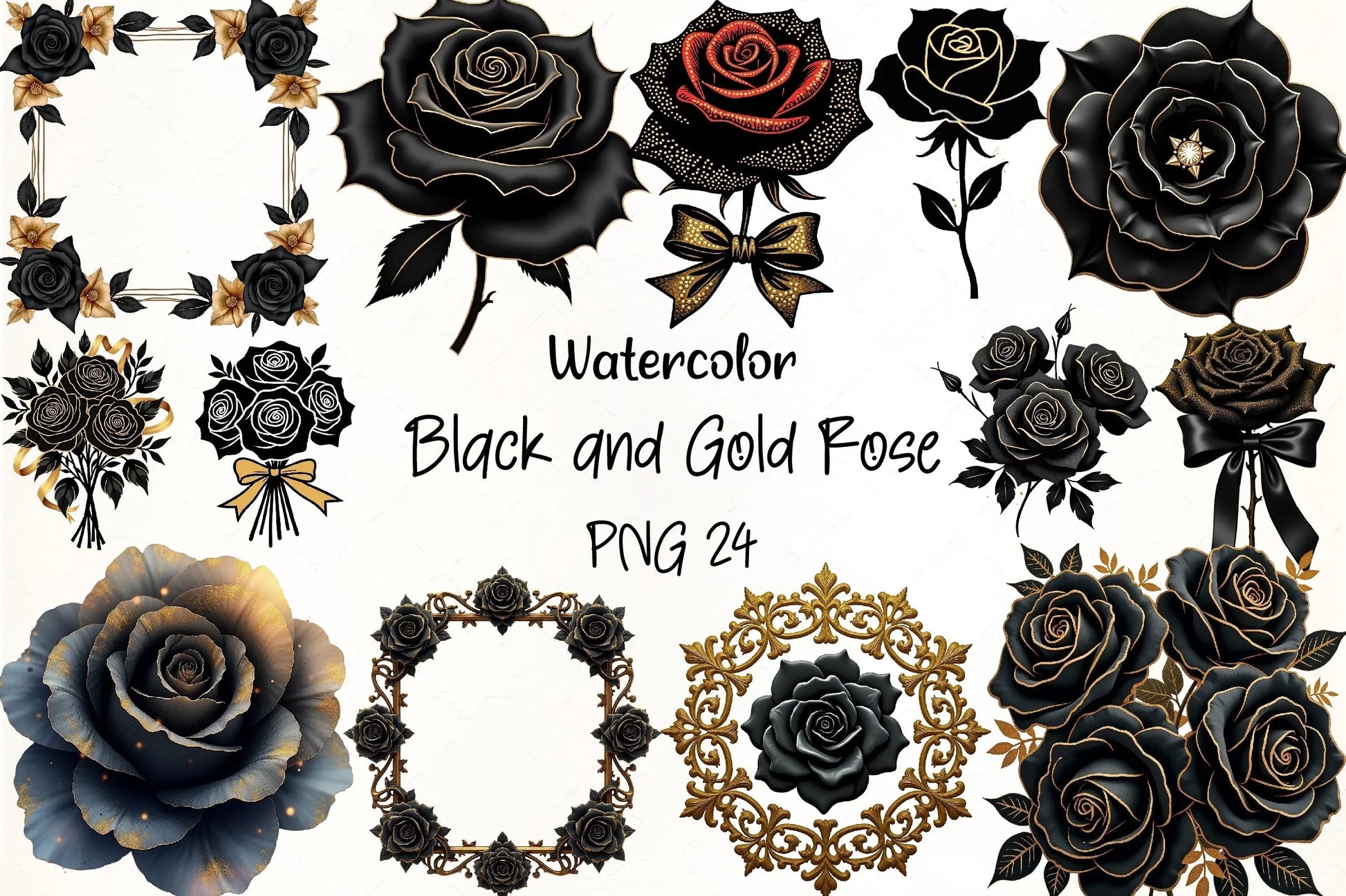 Black Gold Rose Clipart Bundle - CraftNest - Digital Crafting and Art