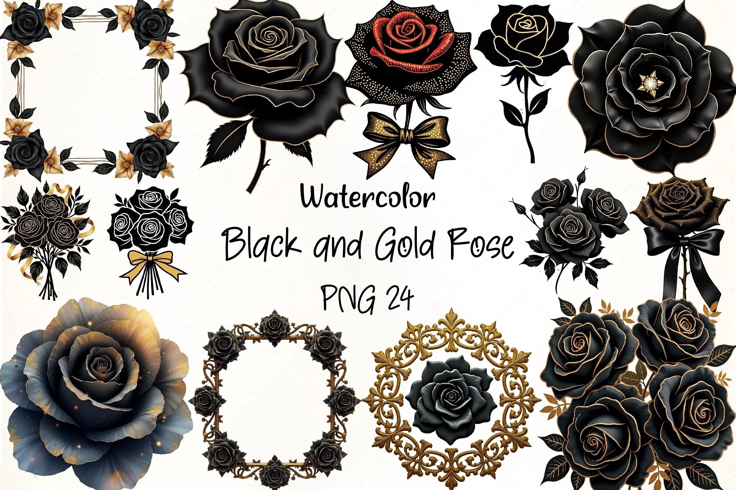 Black Gold Rose Clipart Bundle - CraftNest - Digital Crafting and Art