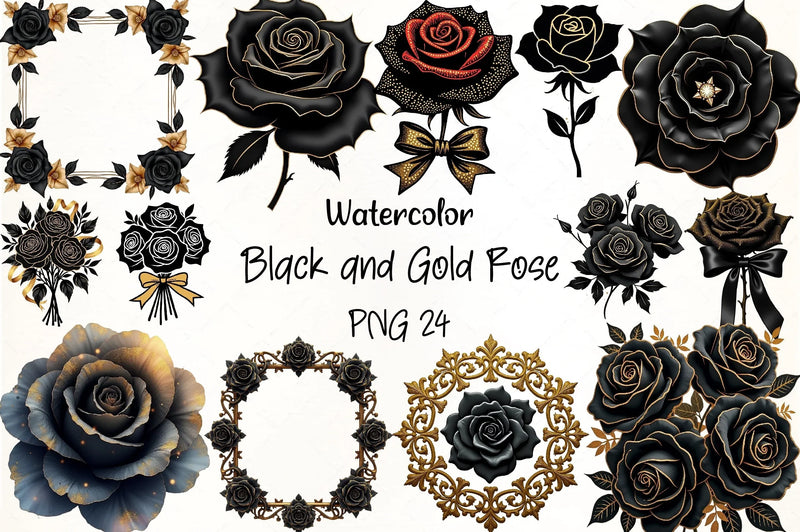 Black Gold Rose Clipart Bundle - CraftNest - Digital Crafting and Art