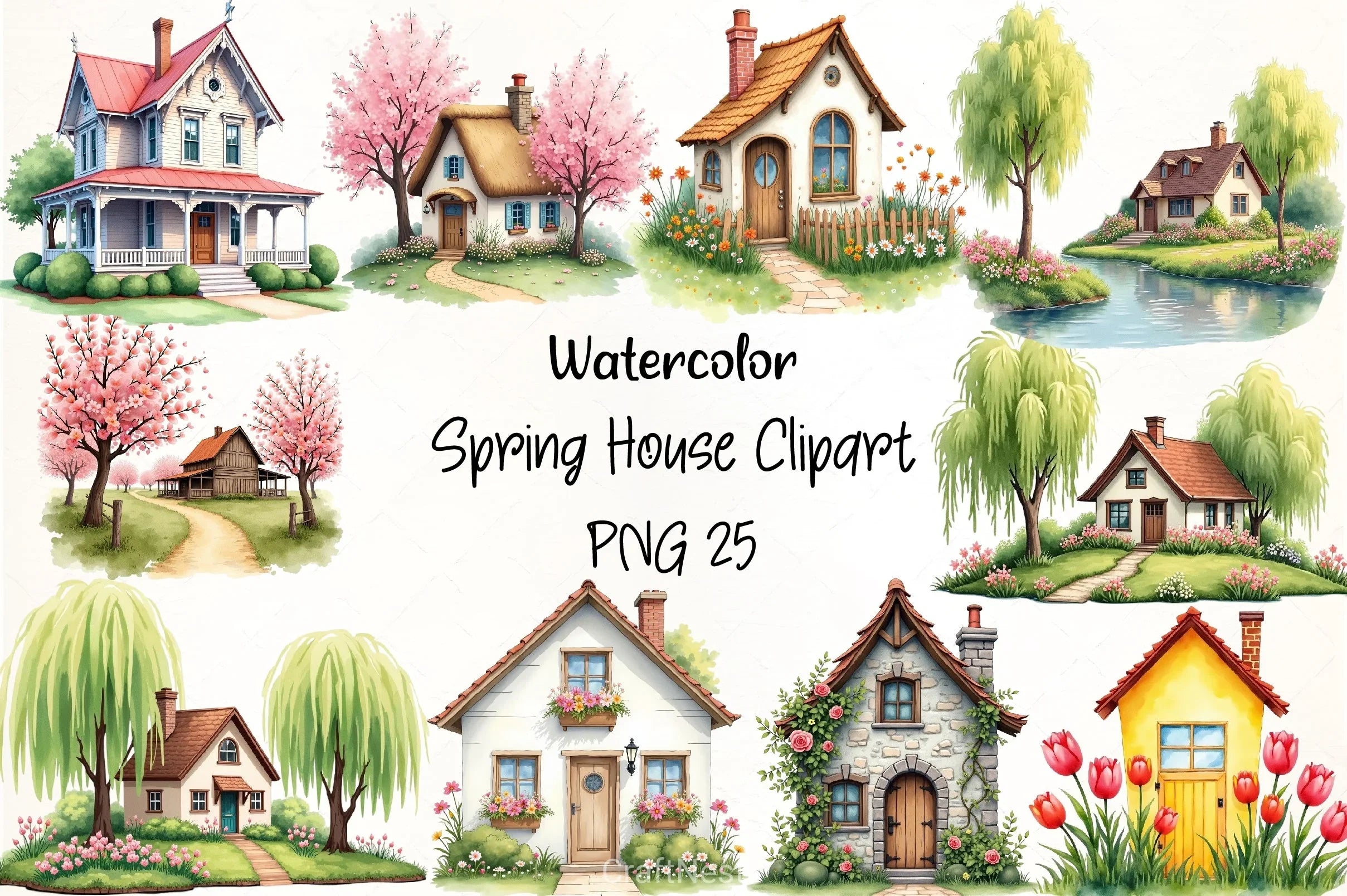 Spring House Clipart Bundle - CraftNest - Digital Crafting and Art