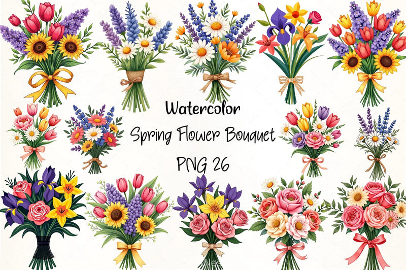 Spring Flower Bouquet Clipart Bundle - CraftNest - Digital Crafting and Art