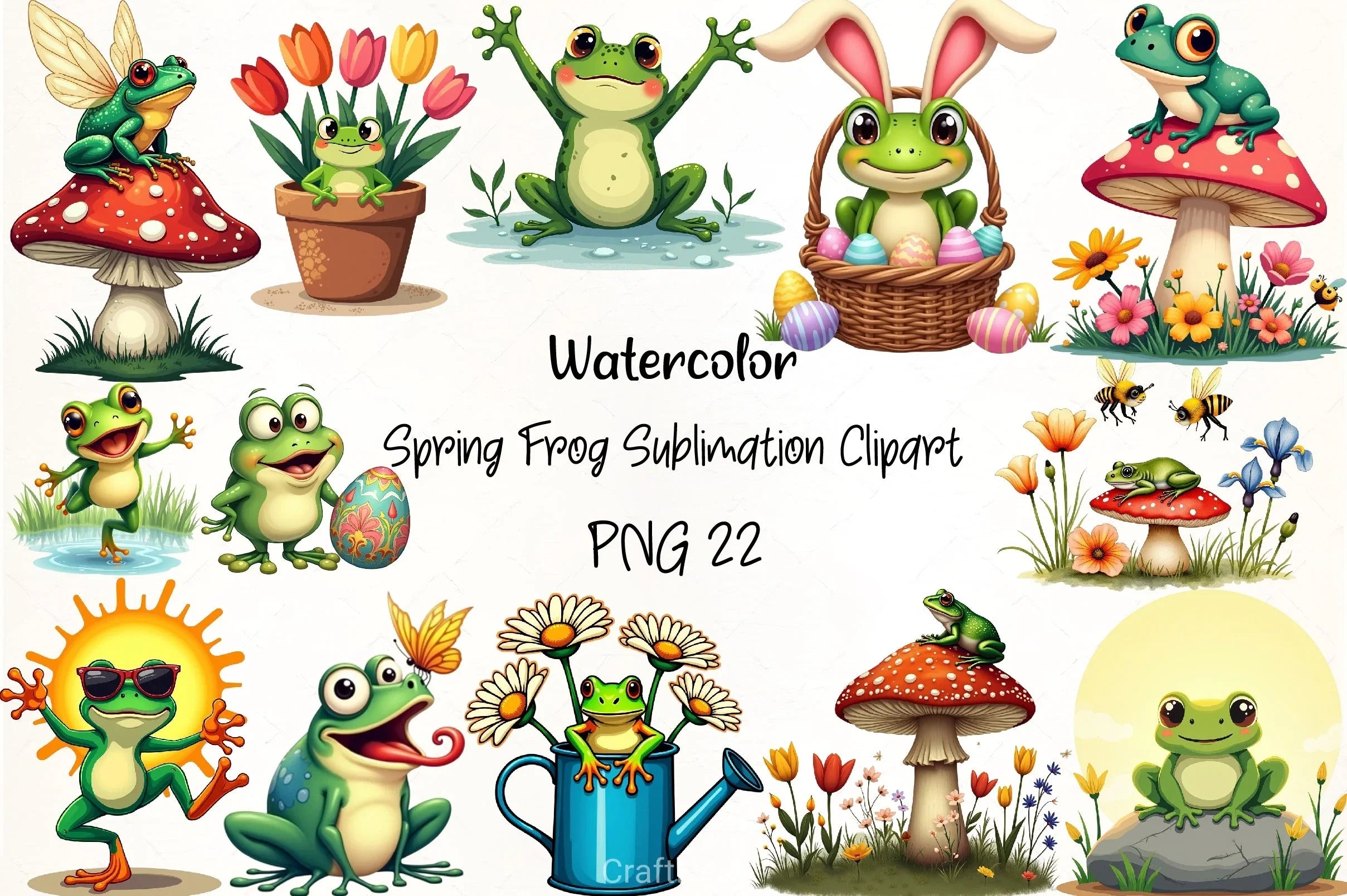 Spring Frog Clipart Bundle 3 - CraftNest - Digital Crafting and Art